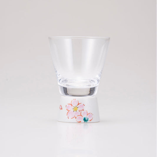 Kutani Japanese Shot Glass / Silver Cherry Blossom